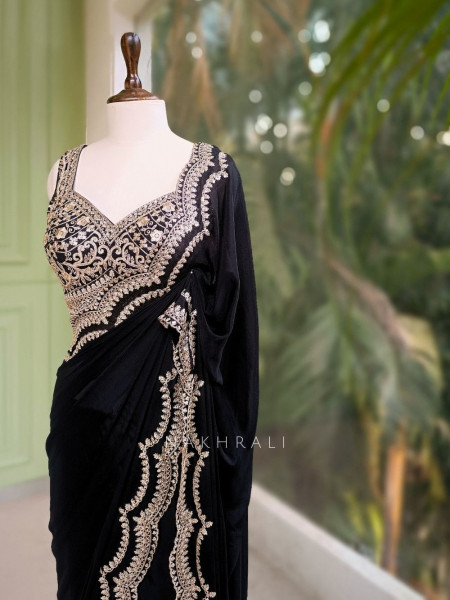 Myraea Thread and Sequin Embroidered Saree with Readymade Blouse