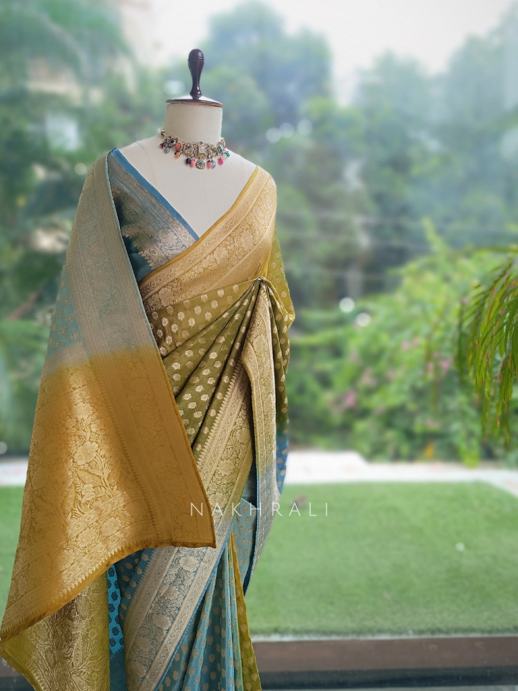 Image of Banaras Breeze Firozi Banarasi Georgette Silk Saree