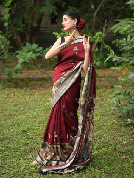 Aarshika Maroon Madhubani Saree