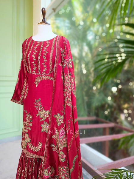 Nirvaya Maroon Suit Set with Thread Sequin Work