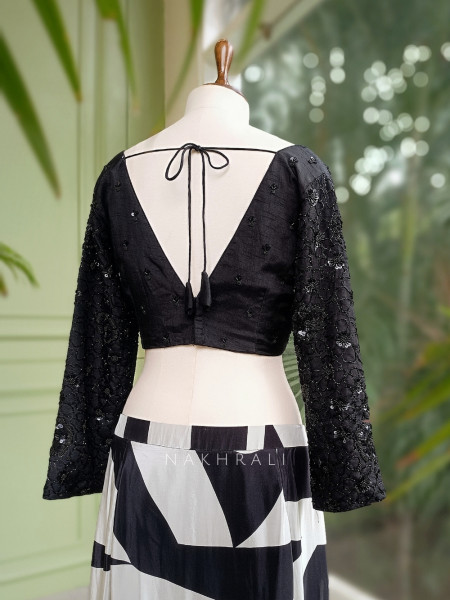 Fashion Frame Black and White Drape Saree with Sequin Embroidered Blouse