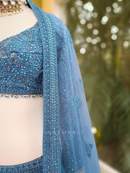 Aureva Blue Net Lehenga Set with Intricate Sequin Embroidery