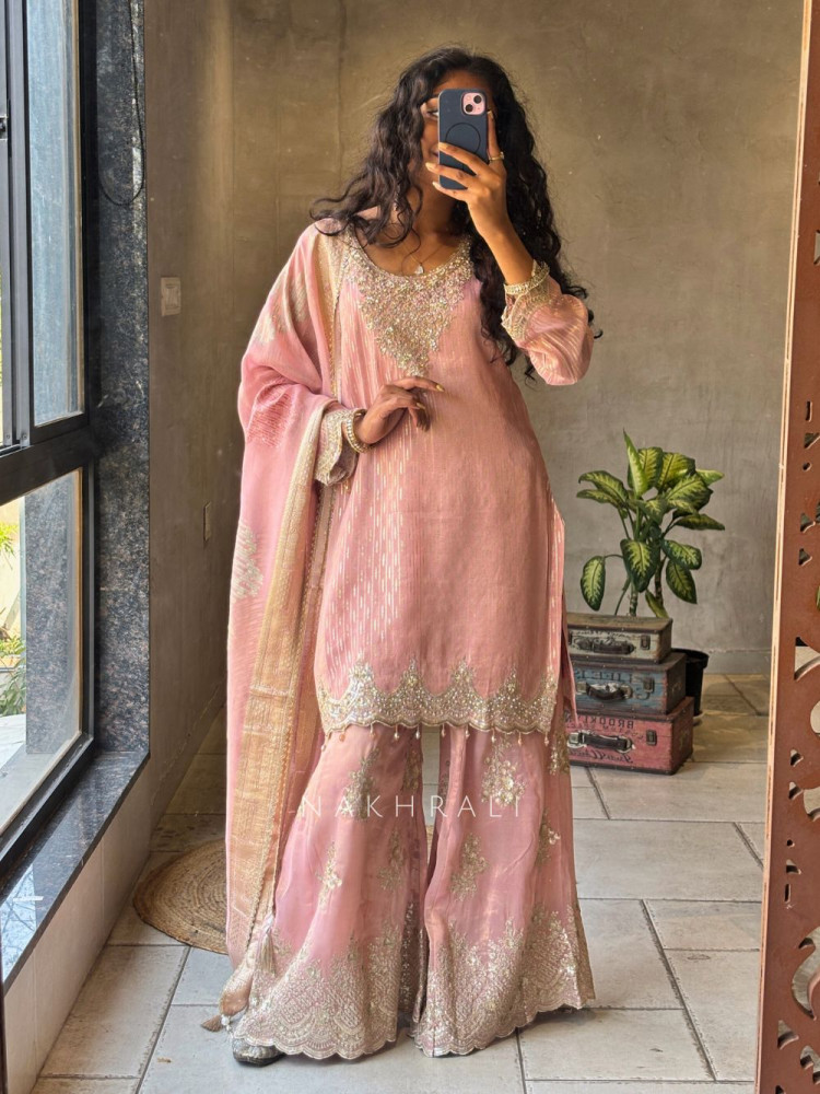 Image of Zohra Sequin Embroidered Suit Set with Tassel Detail