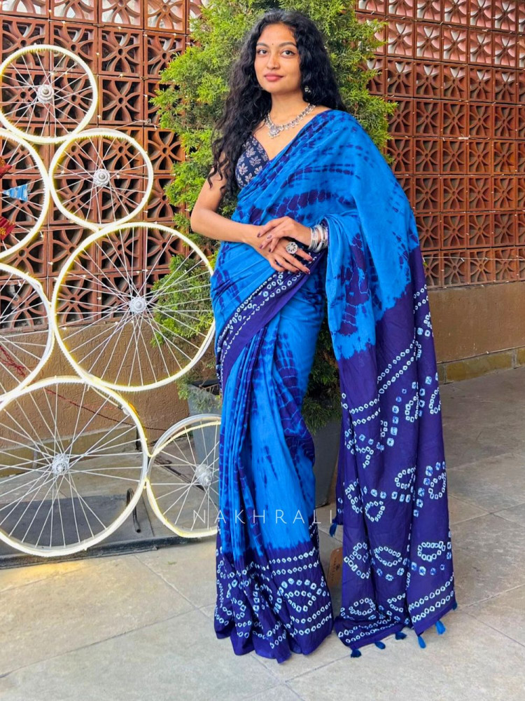 Image of Riva Blue Tie-Dye Saree