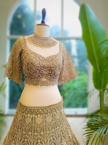 Elysia Green Bridal Lehenga with Heavy Zari Embroidery