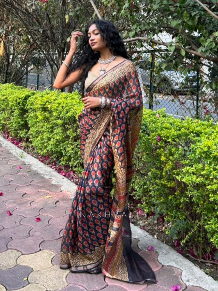 Image of Koshika Blue Kota Handblock Print Saree