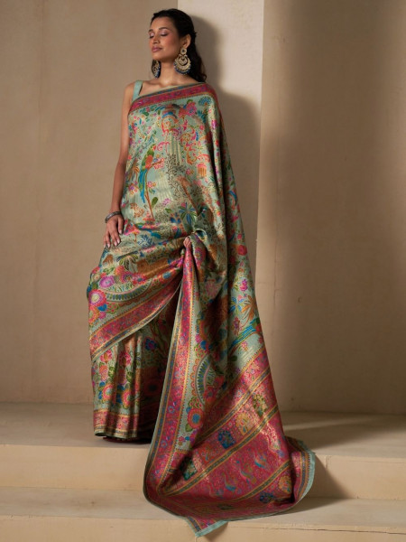 Gulmohar Green Dola Silk Saree with Intricate Weave