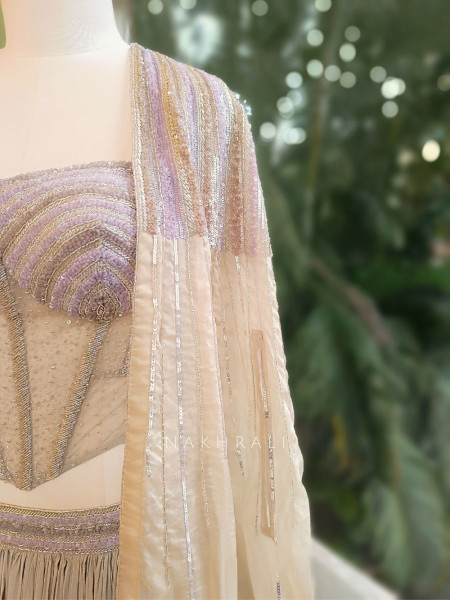 Brivelle Ivory Net Corset Lehenga Set with Sequin Cape