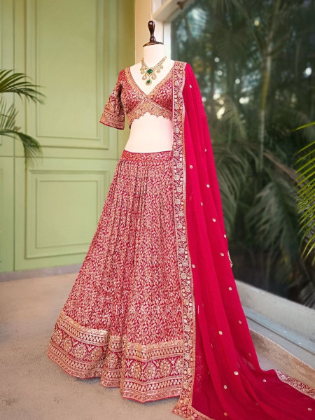 Rivara Red Lehenga Set with Zari and Sequin Work