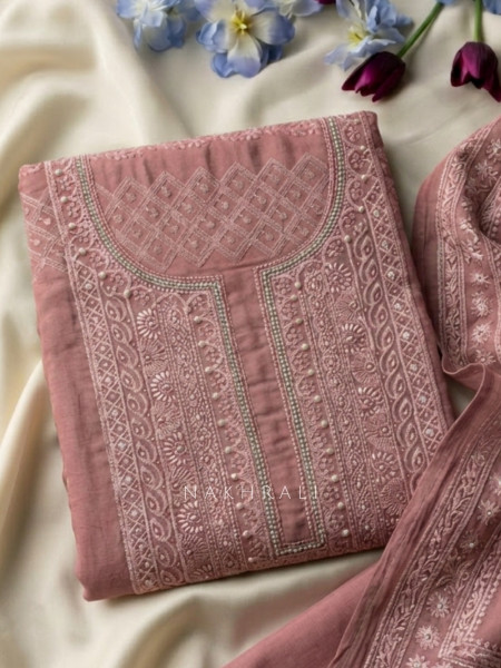 Avarna Mauve Pearl Beads Embroidered Dress Material