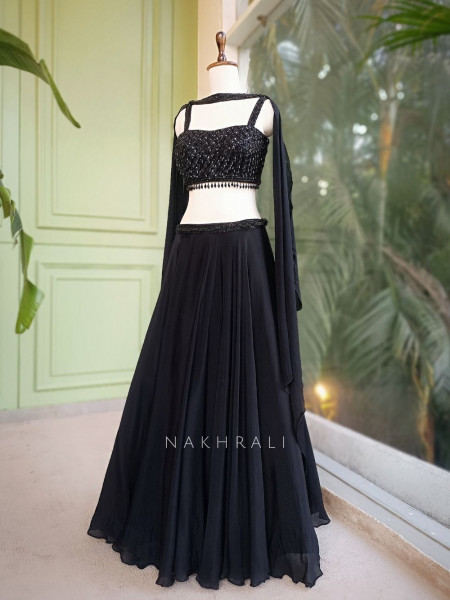 Kaira Black Indo-Western Lehenga Set with Cut Dana & Sequin Work