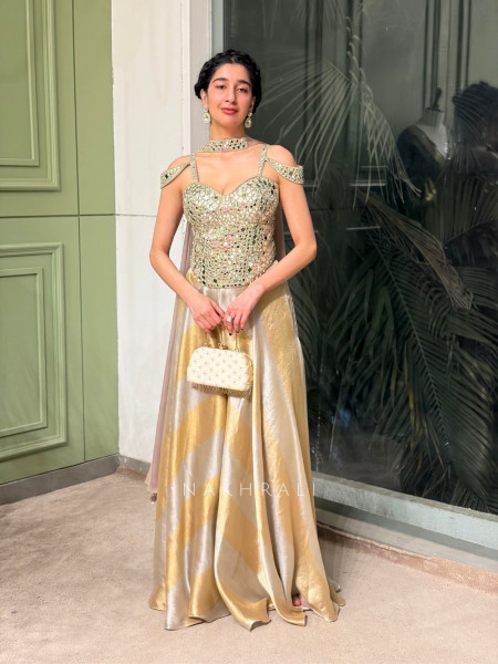 Zareen Golden Corset Palazzo Set with Choker Dupatta