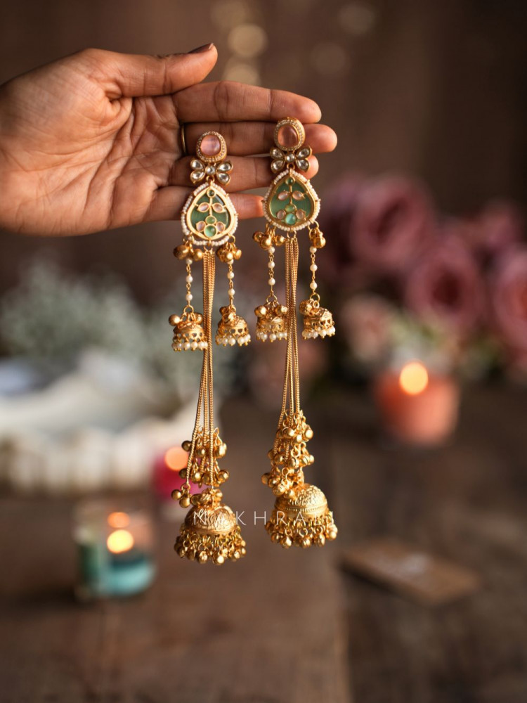 Image of Chandrika Sea green Kashmiri Long Jhumka Earrings