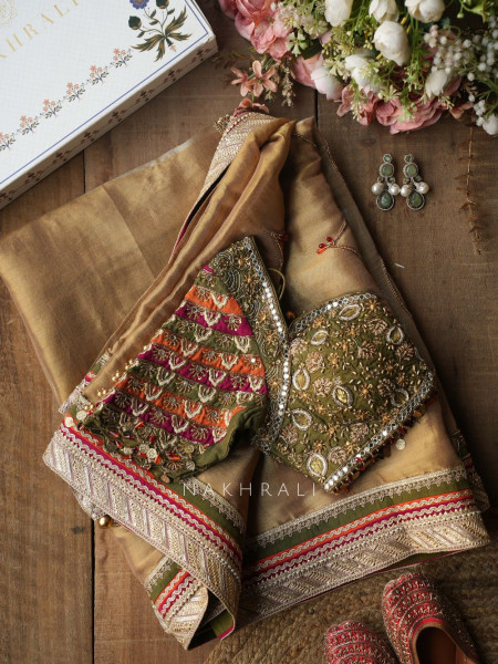 Kairi Mehendi Green Saree with Zari And Mirror Work