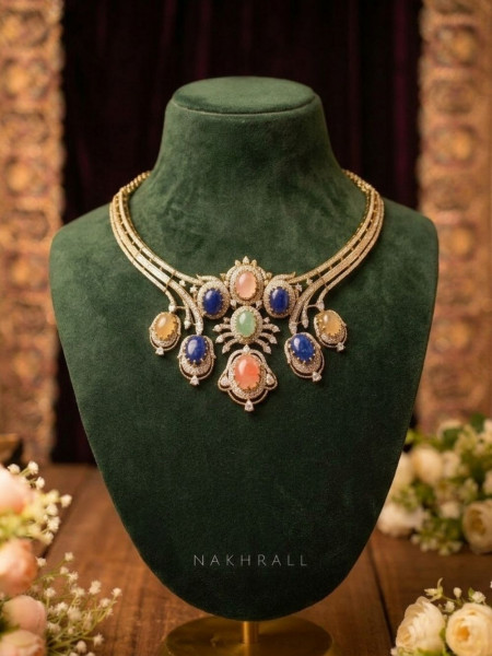 Trishara Multicolor Stone Necklace Set with Earrings