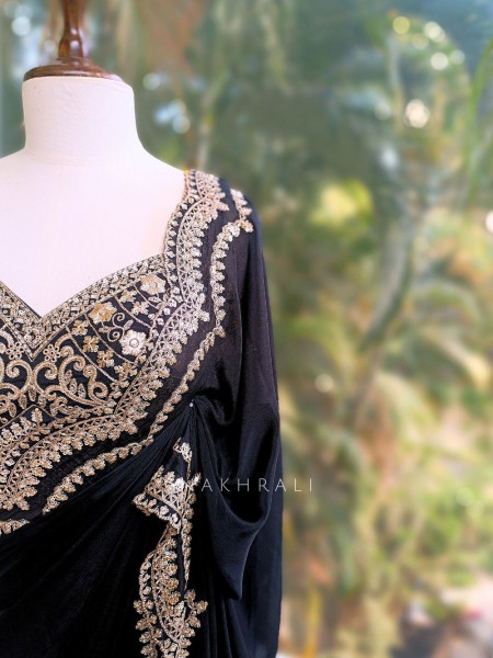 Myraea Thread and Sequin Embroidered Saree with Readymade Blouse