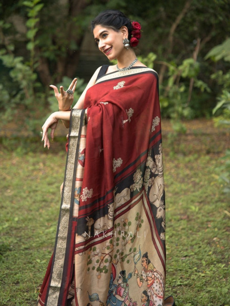 Aarshika Maroon Madhubani Saree
