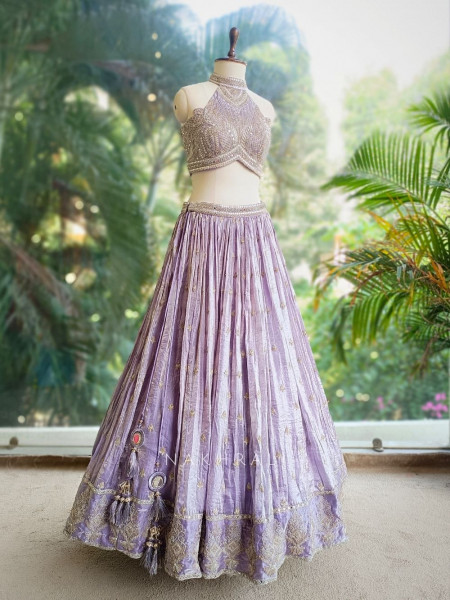 Aarvi Lavender Embroidered Lehenga Set with Mirror and Sequin Work