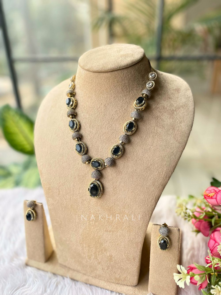 Image of Soham Black Regal Stone Necklace Set
