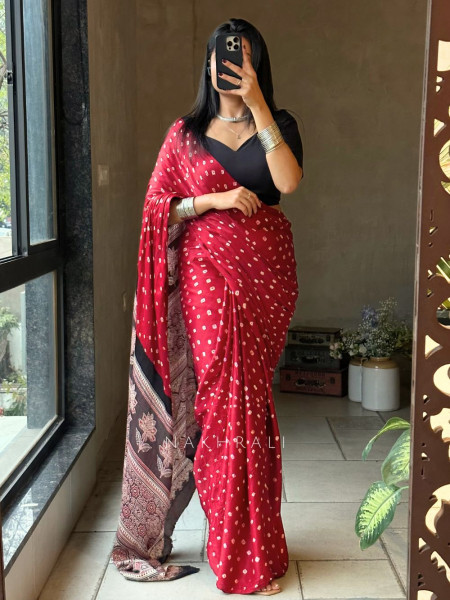 Niyati Maroon Modal Saree with Ajrakh Pallu