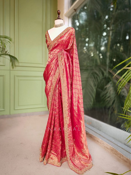 Vedika Red Kanjivaram Saree with Zari and Sequin Border