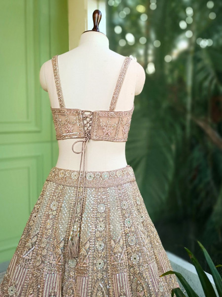 Celestique Beige Embroidered Jacket Lehenga