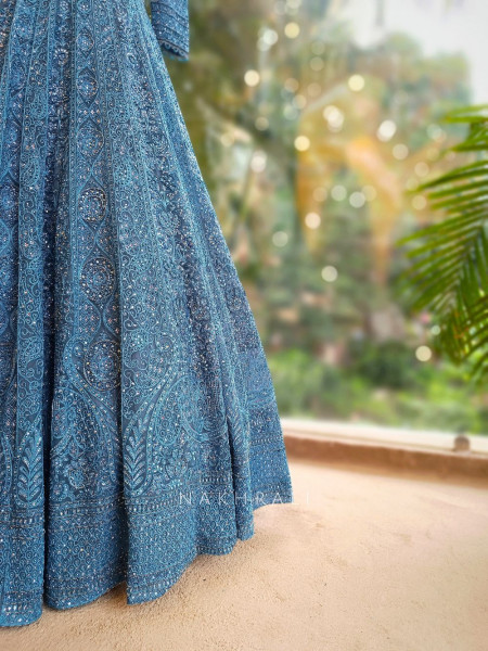 Aureva Blue Net Lehenga Set with Intricate Sequin Embroidery