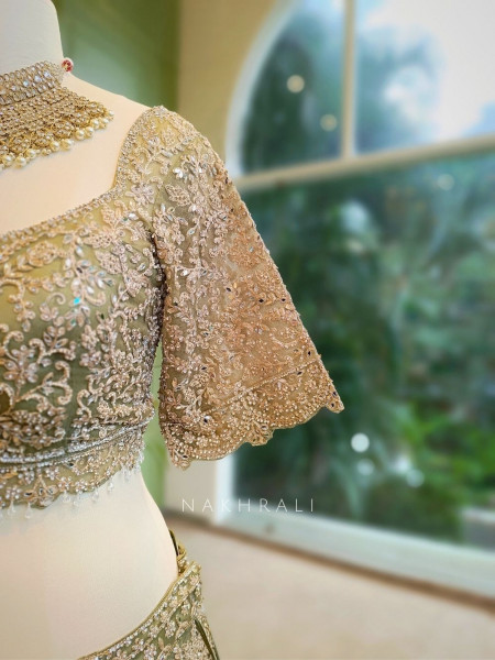 Elysia Green Bridal Lehenga with Heavy Zari Embroidery