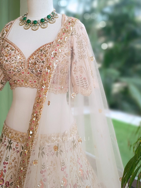 Mrinalika Beige Silk Georgette Lehenga Set With Pichwai Heritage Embroidery
