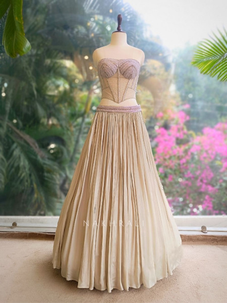 Brivelle Ivory Net Corset Lehenga Set with Sequin Cape