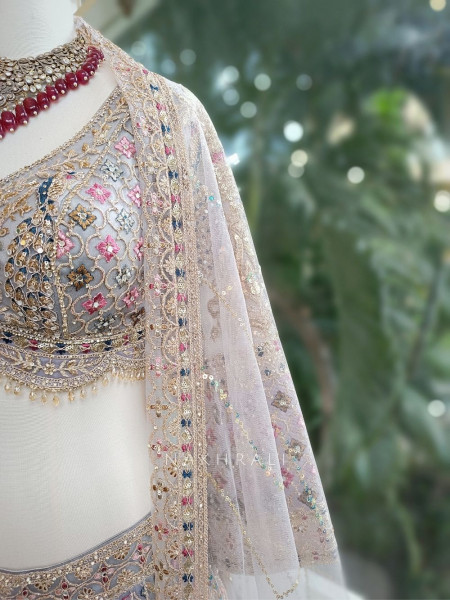 Zarisha Grey Lehenga Set with Detailed Zari Work
