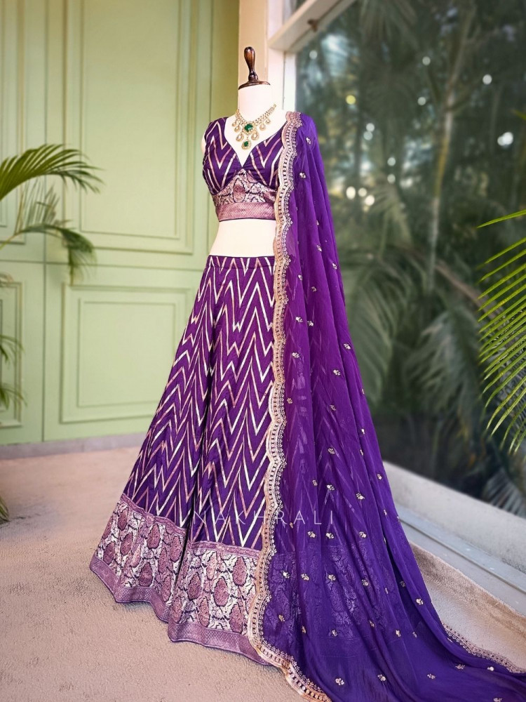 Image of Zavira Purple Lehenga Set with Zari and Sequin Work