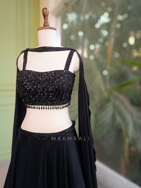 Kaira Black Indo-Western Lehenga Set with Cut Dana & Sequin Work