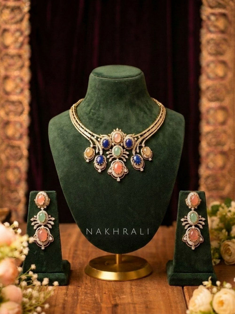 Image of Trishara Multicolor Stone Necklace Set with Earrings