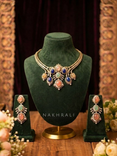 Trishara Multicolor Stone Necklace Set with Earrings