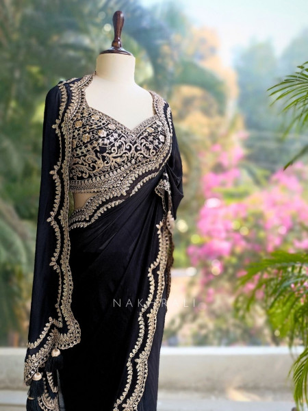 Myraea Thread and Sequin Embroidered Saree with Readymade Blouse