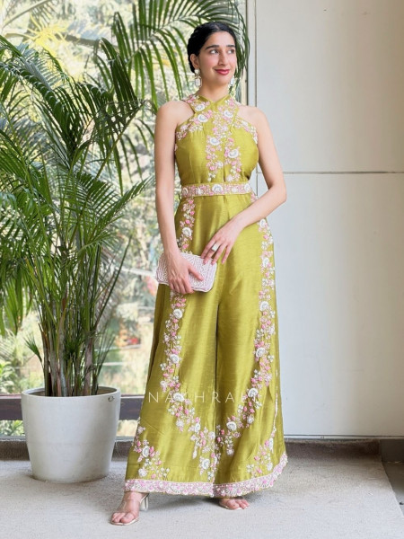Elaris Green Embellished Indo-Western Jumpsuit