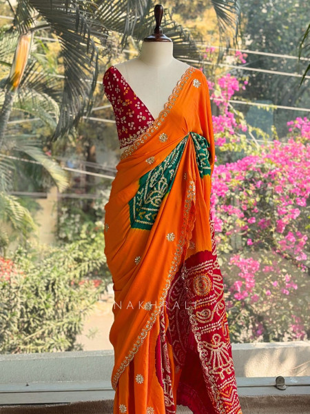 Rangtaal Mustard Bandhani Saree