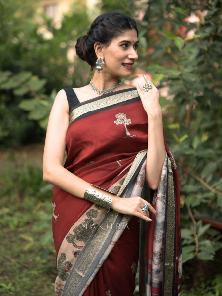 Aarshika Maroon Madhubani Saree