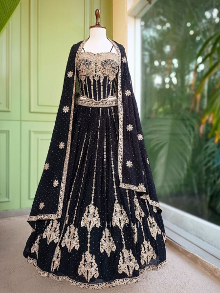 Midnight Muse Black Lehenga with Golden Embroidery