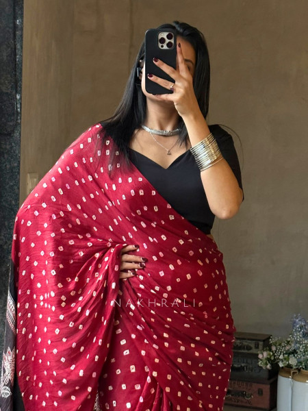 Niyati Maroon Modal Saree with Ajrakh Pallu