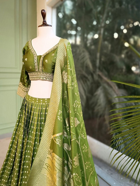 Arnika Green Brocade Lehenga Set with Zari Work