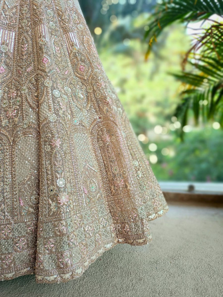 Celestique Beige Embroidered Jacket Lehenga