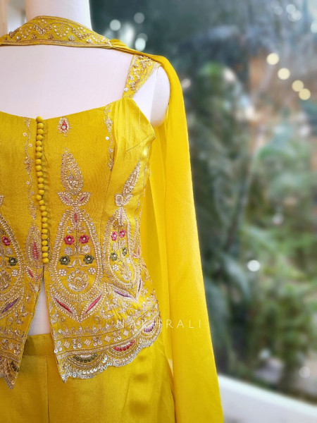 Radiant Marigold Indo-Western Set with Hand Embroidery