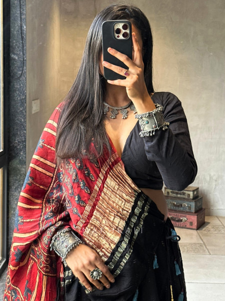 Jugni Black Cotton Ajrakh Printed Chaniya Choli