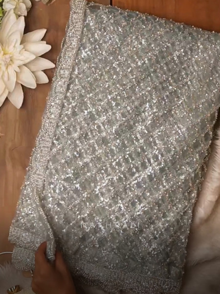 Chandani Moonlight Firozi Net Saree with Running blouse