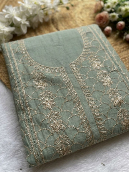 Saanjh Green Embroidered Dress Material