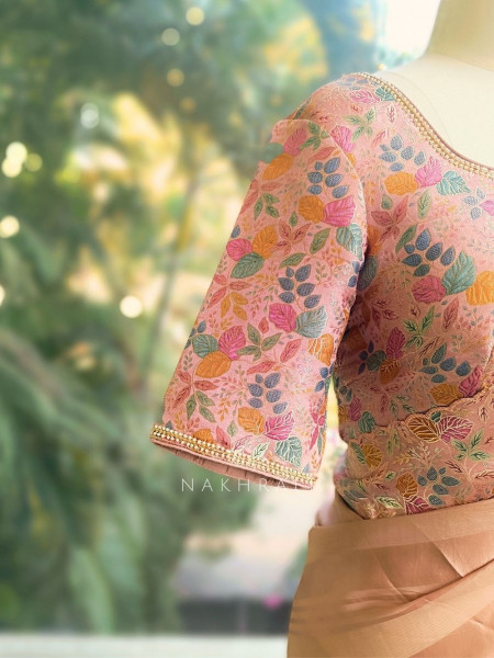 Saraya Caramel Pink Woven Border Saree with Patterned Blouse