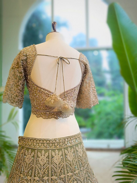 Elysia Green Bridal Lehenga with Heavy Zari Embroidery