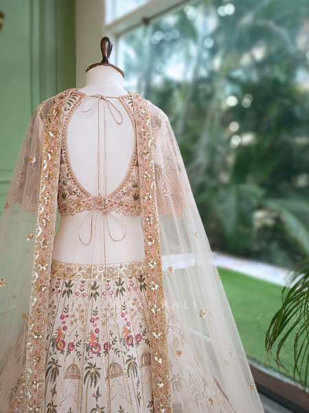 Mrinalika Beige Silk Georgette Lehenga Set With Pichwai Heritage Embroidery